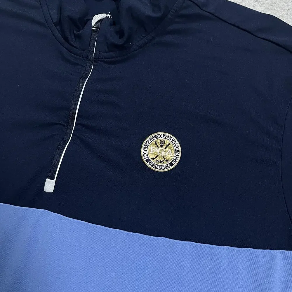 Polo Ralph Lauren 1/4 Zip Mens XL Blue PGA Golf Logo Performance Stretch Wicking